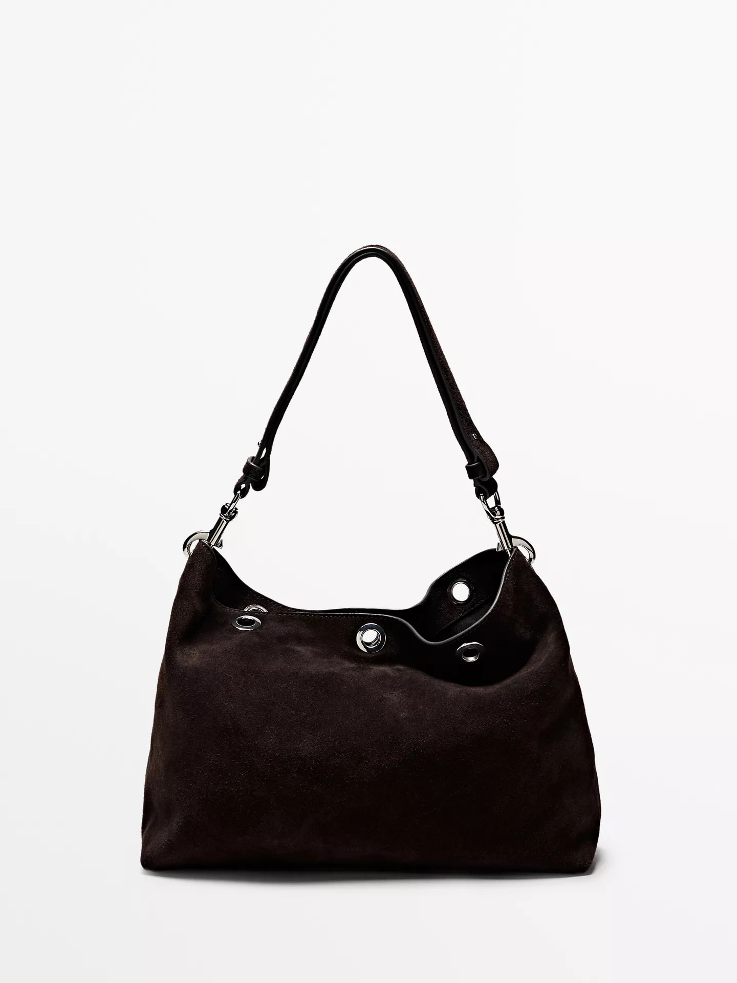 Split suede leather bag with eyelets | Massimo Dutti UK