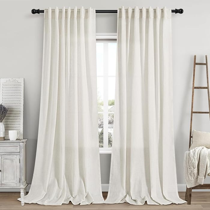 Cream Linen Curtains 112 Inches Long for Living Room Extra Long Back Tab Curtains Neutral Farmhou... | Amazon (US)