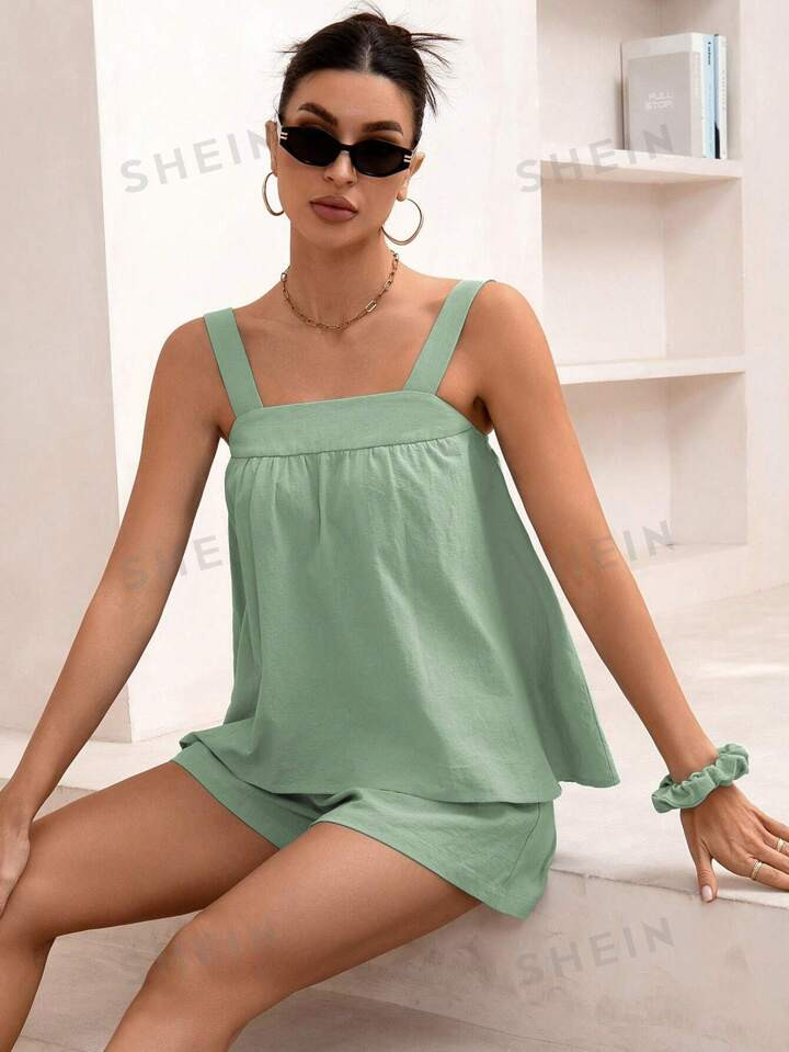 SHEIN Essnce Simple Casual Summer Vest And Shorts Set, For Everyday Wear | SHEIN