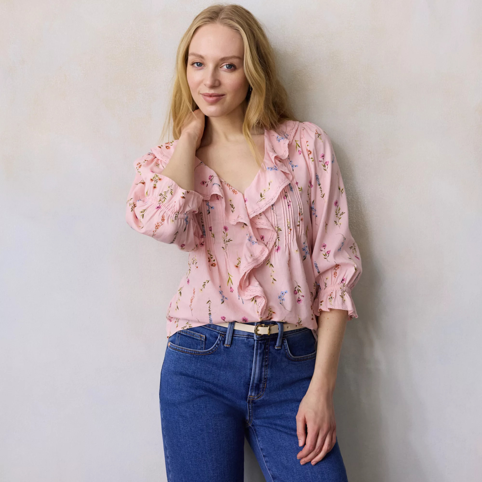 Women's LC Lauren Conrad Ruffle Front Blouse With Tucks | Kohl's