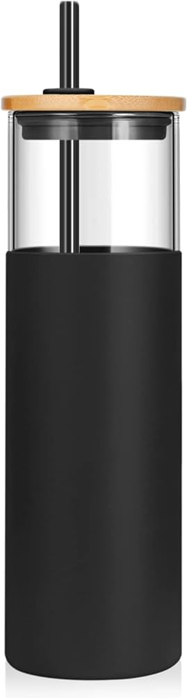 Tronco 32oz Glass Tumbler Straw Silicone Protective Sleeve Bamboo Lid - BPA Free（Black） | Amazon (US)