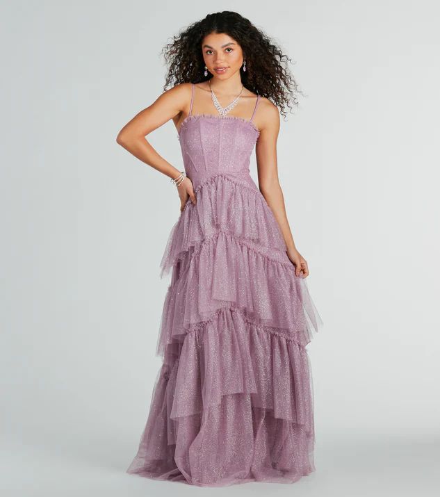 Saylor Formal Glitter Tulle A-Line Long Dress | Windsor Stores