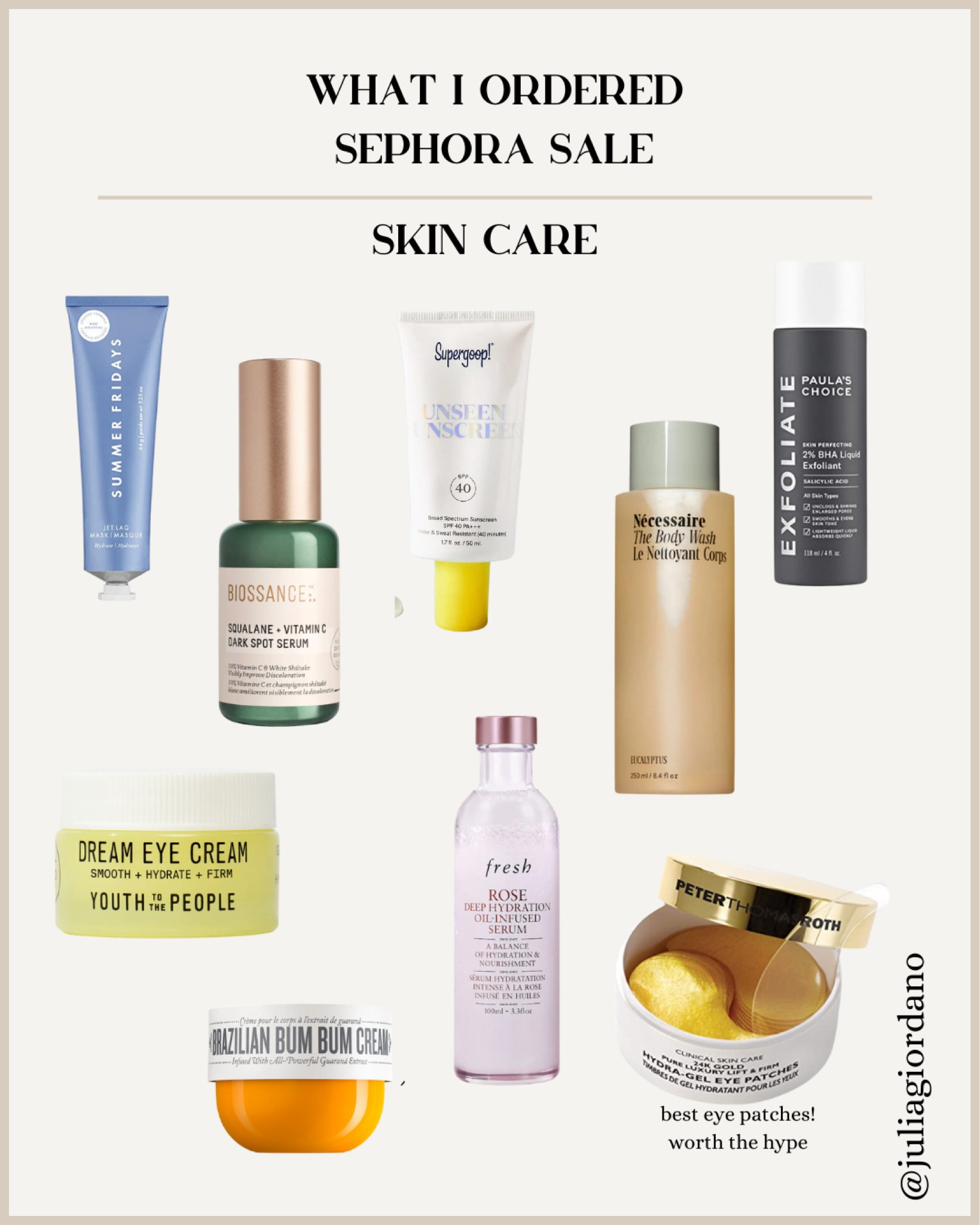 What I ordered from the Sephora sale - obsessed with all these products 

Skincare, Sephora sale, eye patches, what to get from Sephora, summer Fridays, face oil, beauty products, favorite beauty products, make ups 

#LTKxSephora #LTKGiftGuide #LTKbeauty