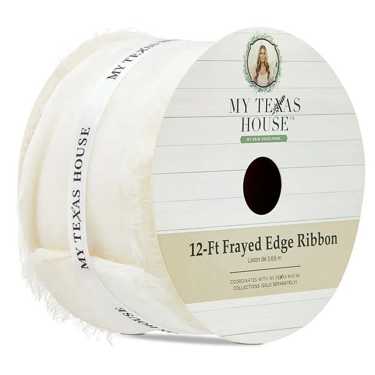 White Frayed Edge Christmas Ribbon, 12', by My Texas House | Walmart (US)
