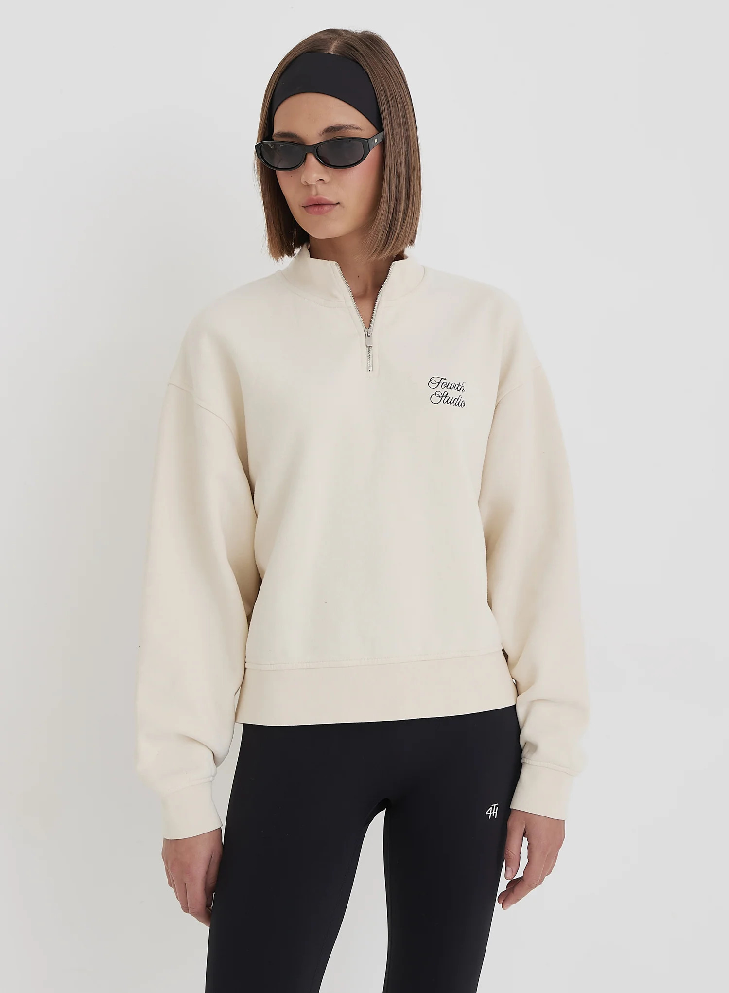 Cream Fourth Branded Half Zip Cropped Sweatshirt- Jacques | 4th & Reckless