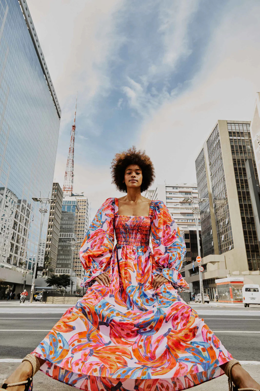 COLORFUL BANANAS PUFF SLEEVE MAXI DRESS | FarmRio (US)