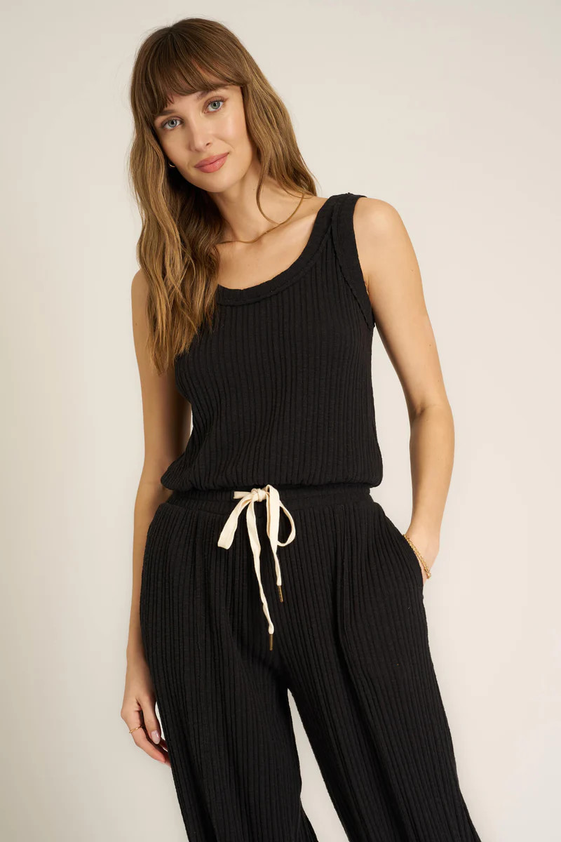 Luca Scoop Neck Textured Tank - Black | Project Social T