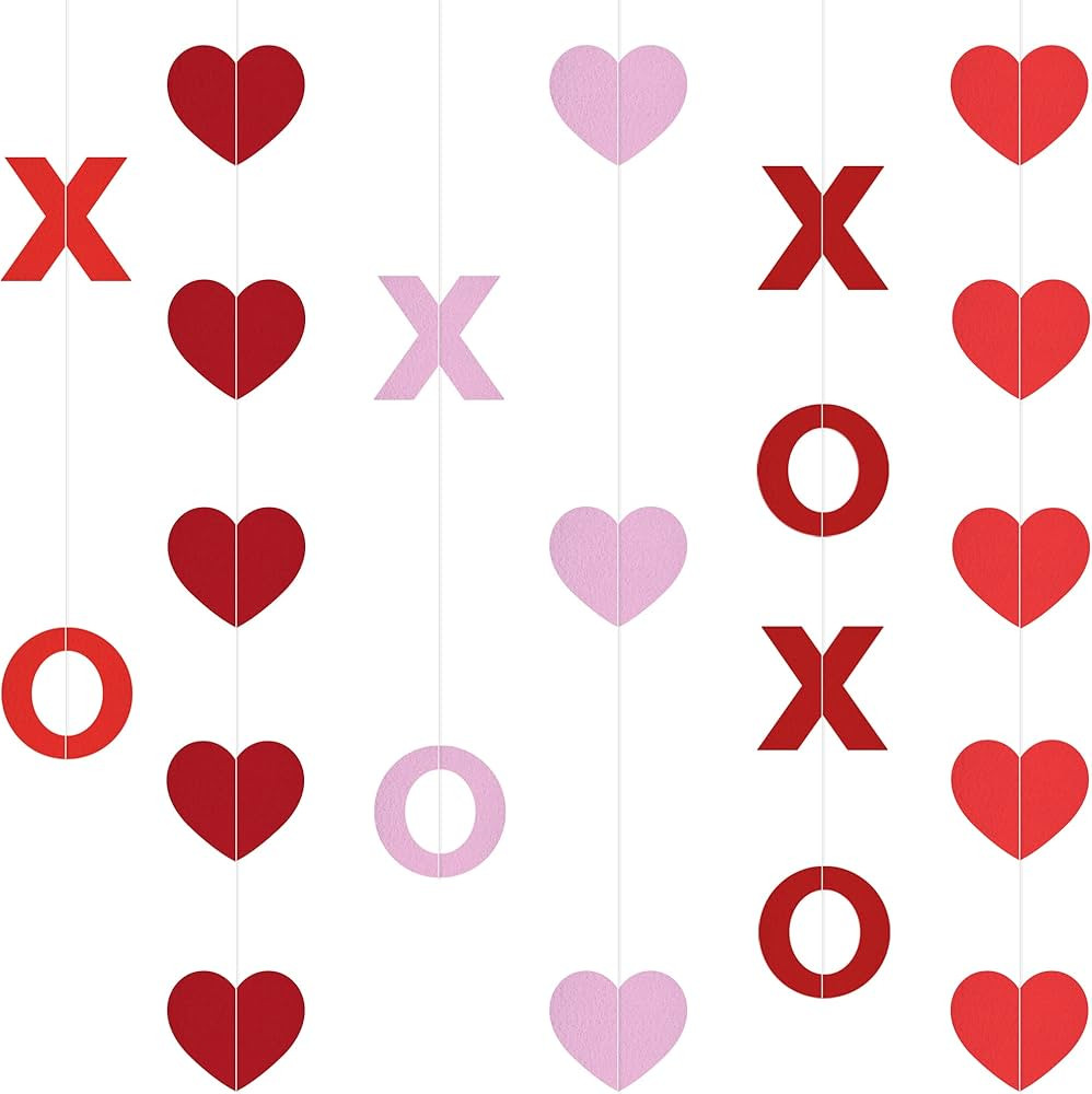 XOXO and Hanging Heart Valentine Garland – 6 String, No DIY | Felt Heart Garland for Galentines... | Amazon (US)