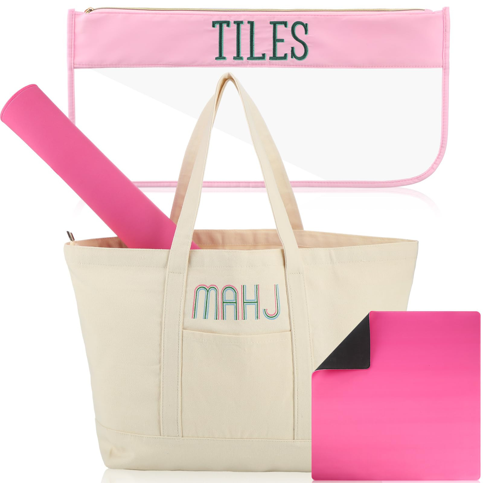 3 Pcs Empty Mahjong Bag Set for American Mahjong Tiles Bag with Zipper Embroidered Canvas PVC Nyl... | Amazon (US)