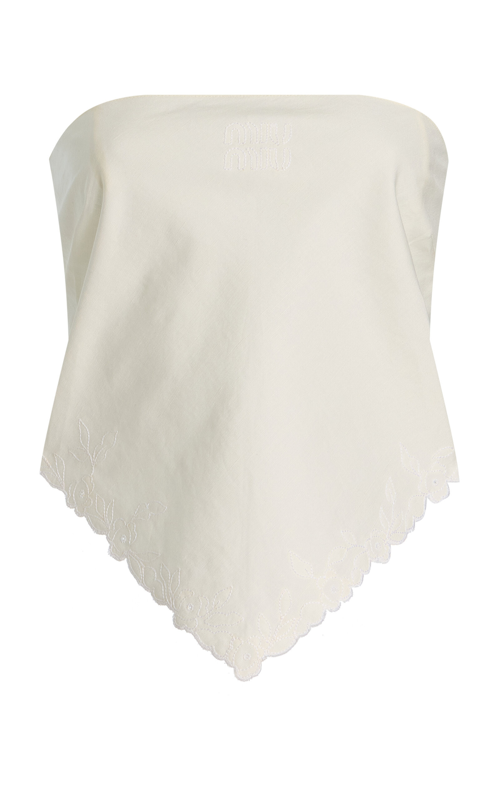 Miu Miu - Strapless Embroidered Cotton-Linen Bandana Top - Neutral - IT 44 - Moda Operandi | Moda Operandi (Global)