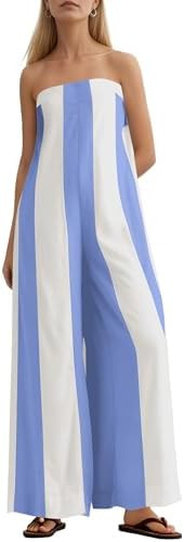MISSACTIVER Summer Wide Leg Jumpsuits for Women Striped Strapless Long Rompers 2025 Sleeveless On... | Amazon (US)