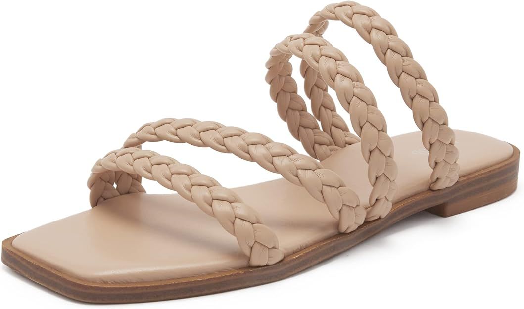 vodvob Women's Braided Flat Sandals Strappy Dressy Sandals Slip on Memory Foam Slide Sandals | Amazon (US)