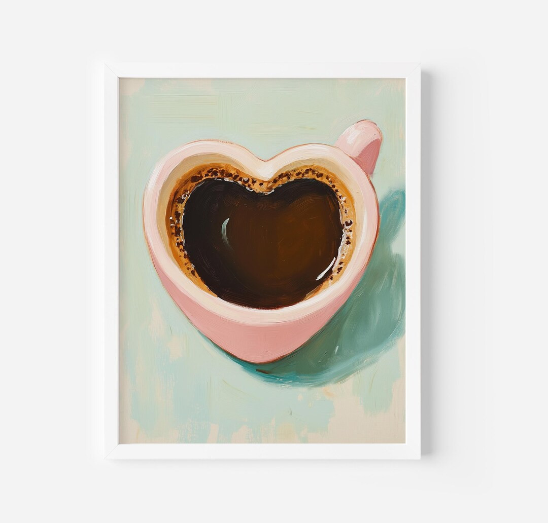 Heart Coffee Cup Print, Vintage Oil Painting, Digital Art Print, Romantic Artwork, Valentine's Da... | Etsy (US)