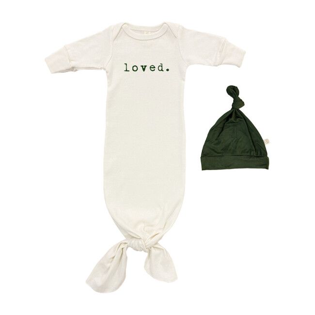 Tenth and Pine - Loved Organic Infant Gown and Hat Set, Olive (Cream, Size 0-3M) Maisonette | Maisonette