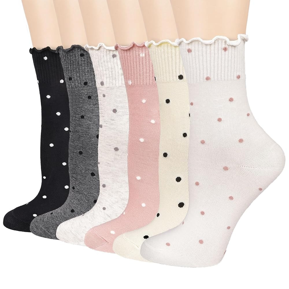Mcool Mary 6 Pairs Women's Ruffle Socks,Casual Ankle Breathable Cool Knit Cotton Cute Polka Dot D... | Amazon (US)