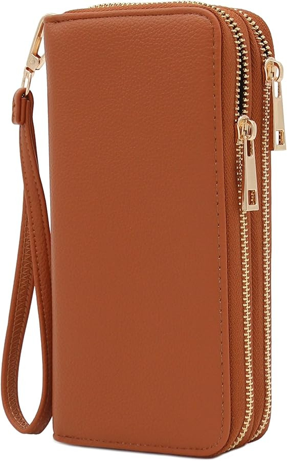 FashionPuzzle Double Zip Around PU Leather Wristlet Cell Phone Wallet | Amazon (US)