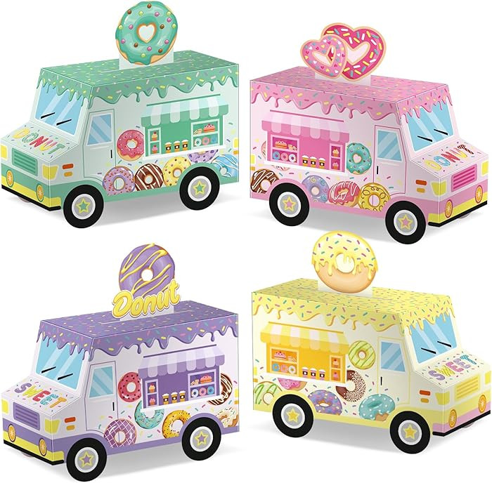 Seajan 24 Pcs Donut Party Favor Boxes - Sweet One Two Truck Treat Goodie Candy Gift Bags for Doug... | Amazon (US)