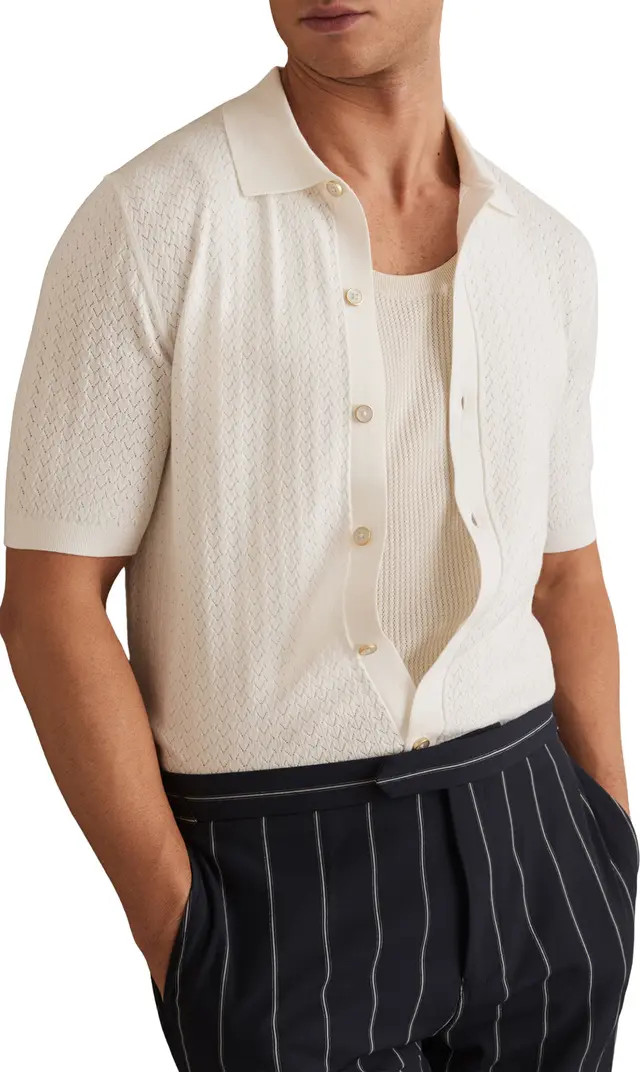 Reiss Thames Pointelle Knit Short Sleeve Button-Up Shirt | Nordstrom | Nordstrom