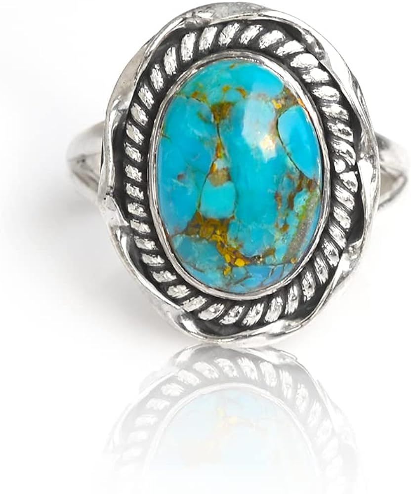 YoTreasure Blue Copper Turquoise Solid 925 Sterling Silver Split Shank Ring | Amazon (US)