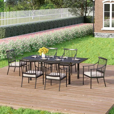 Argyri 6-Person Steel Patio Dining Set with Rectangular Table and Cushions | Wayfair North America