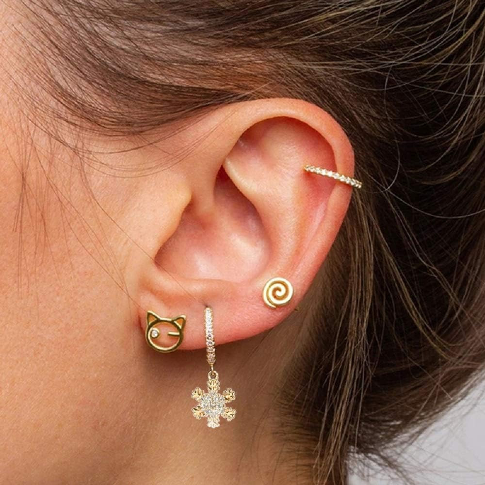 CZ Snowflake Christmas Dangle Drop Earrings for Women Cartilage 925 Sterling Silver Cuff Sleeper ... | Amazon (US)