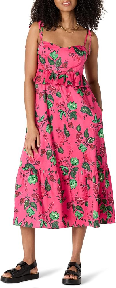 Amazon Essentials Women's Fit and Flare Cotton Sateen Empire Waist Midi Ruffle Dress | Amazon (US)