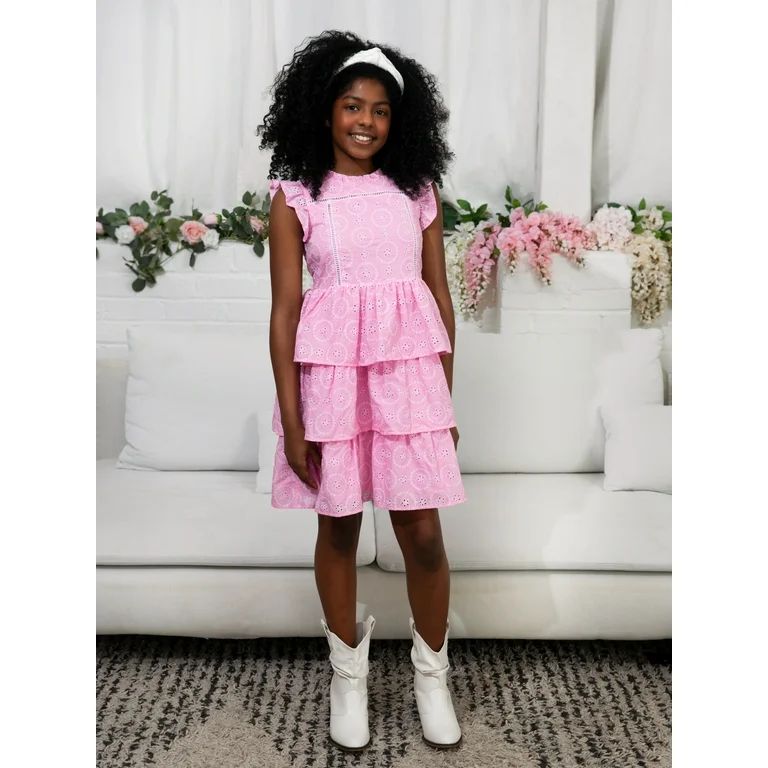 Simply Shabby Chic Just Me & Mommy Girls Matching Contrast Eyelet Dress, Sizes 4-12 | Walmart (US)