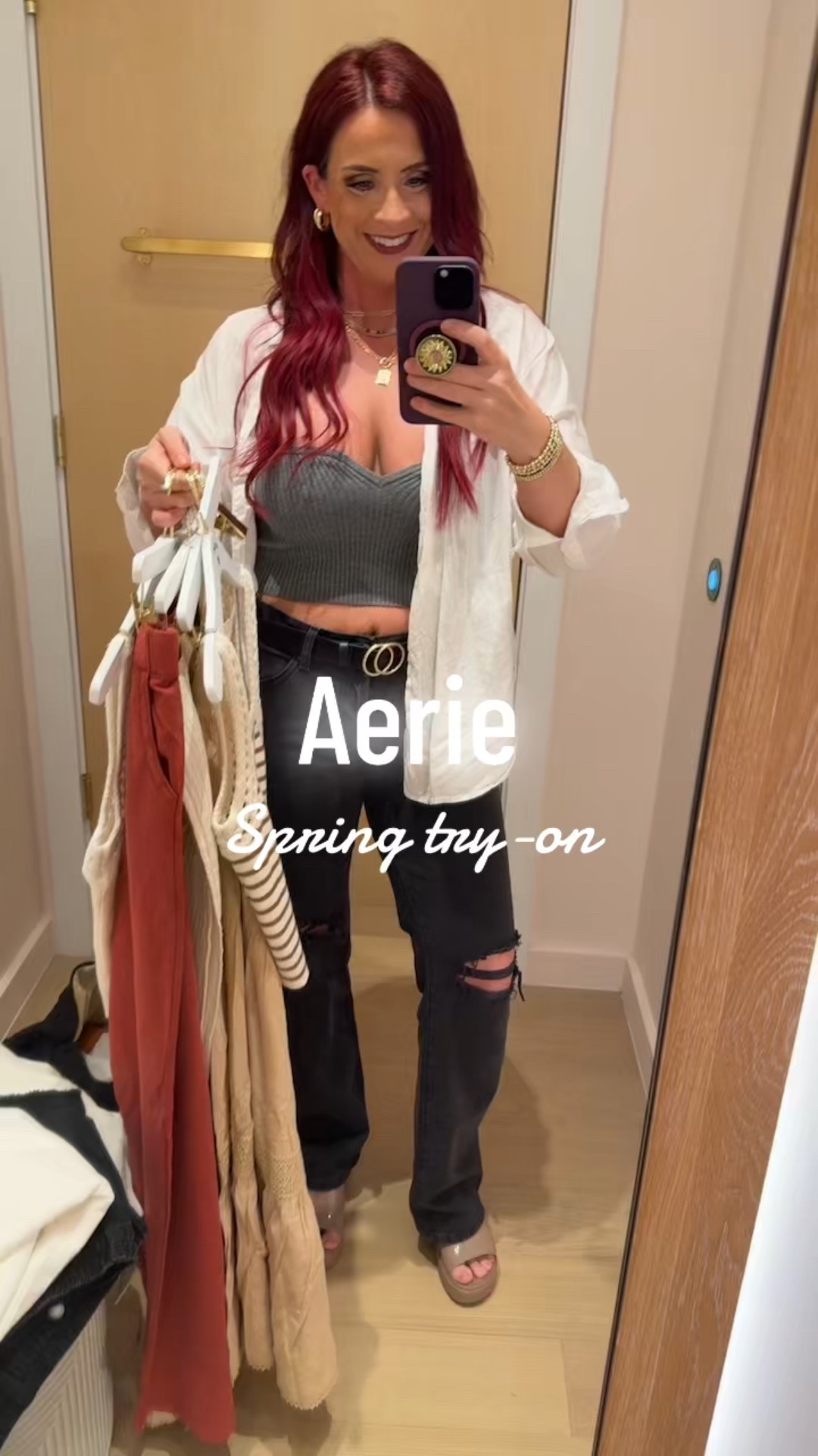 Aerie spring try on 3 outfits boho, casual, and comfy!  Crochet top and maxi skirt, bra tank and red fleece trousers, crochet quarter zip with comfy trouser shorts 

#LTKStyleTip #LTKSeasonal
