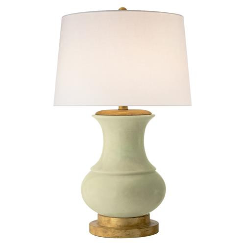 Visual Comfort Deauville Modern Celadon Crackle Ceramic Linen Shade Table Lamp | Kathy Kuo Home