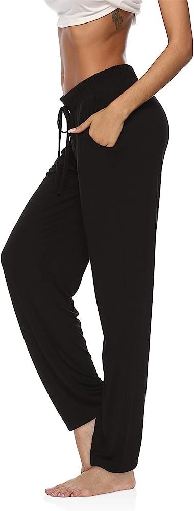 Amazon.com: DIBAOLONG Womens Yoga Pants Wide Leg Comfy Drawstring Loose Straight Lounge Running W... | Amazon (US)