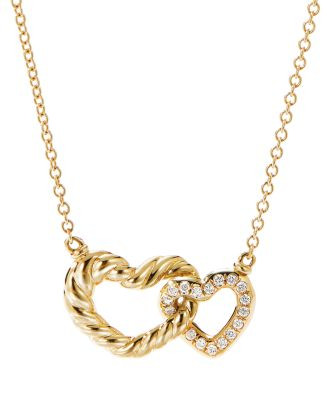 Cable Double Heart Pendant Necklace with 18K Yellow Gold with Pavé Diamonds, 18" | Bloomingdale's (US)