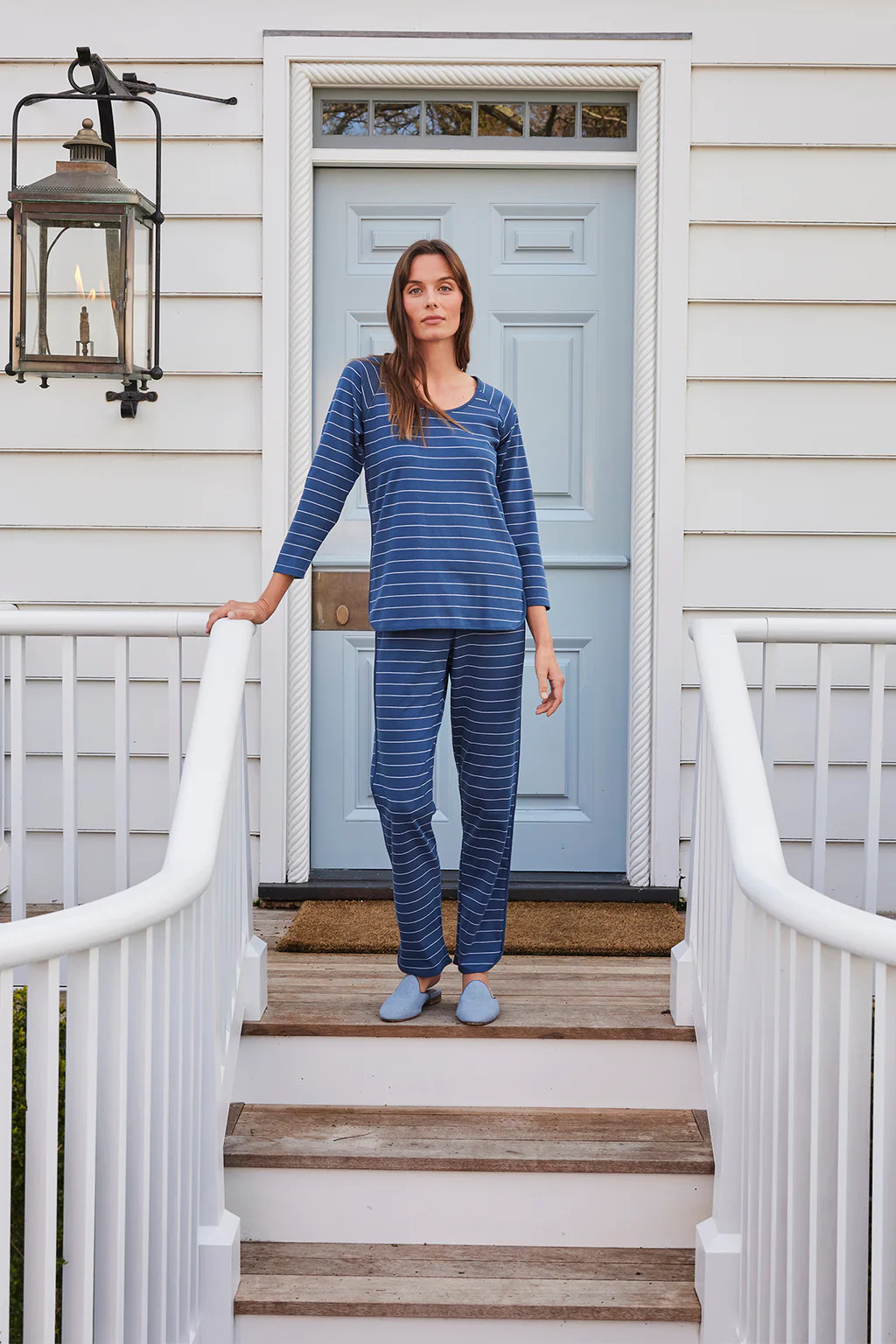 Pima Long-Long Set in Navy Boating Stripe | Lake Pajamas