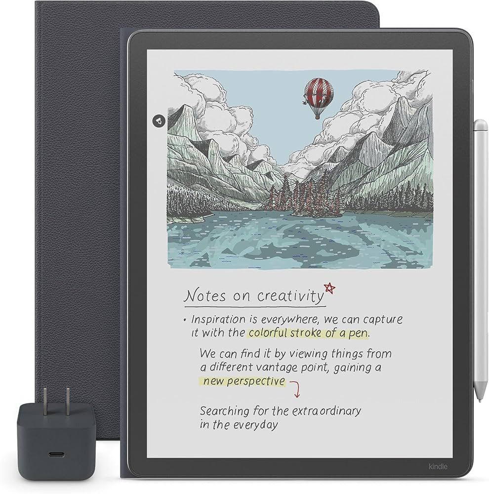 Amazon Kindle Scribe Essentials Bundle - Amazon Kindle Scribe Colorsoft (64GB) - Graphite, Premium Pen, Premium Leather Executive Folio Cover-Graphite,Power Adapter | Amazon (US)