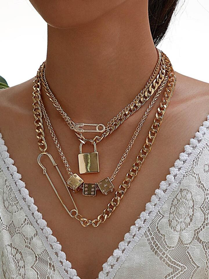Lock Pendant Layered Chain Necklace | SHEIN USA | SHEIN