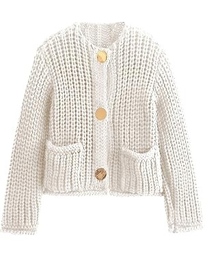 Yimoon Women's Cropped Cardigan Sweater Button Down Chunky Knit Sweater Long Sleeve Fall Open Fro... | Amazon (US)