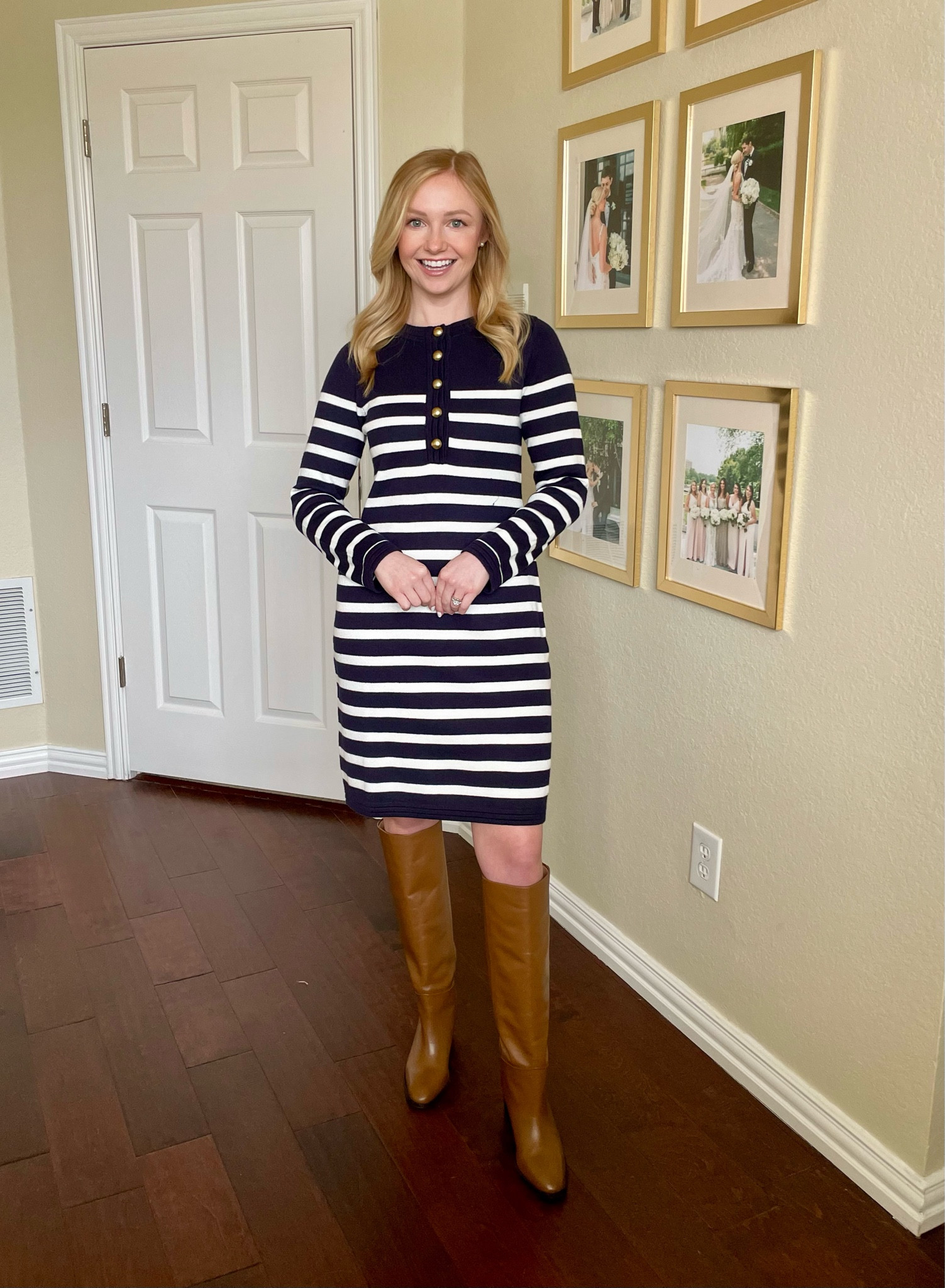 This is the perfect teacher dress! So comfy but so cute. Wearing an XS | striped dress, sweater dress, spring dress, long sleeve dress, teacher outfit 

#LTKWorkwear #LTKSeasonal #LTKFindsUnder50