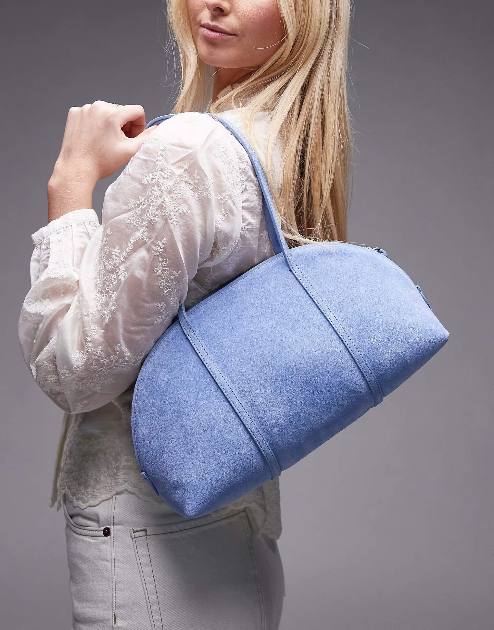 & Other Stories real suede two handle curve shoulder bag in blue | ASOS | ASOS (Global)