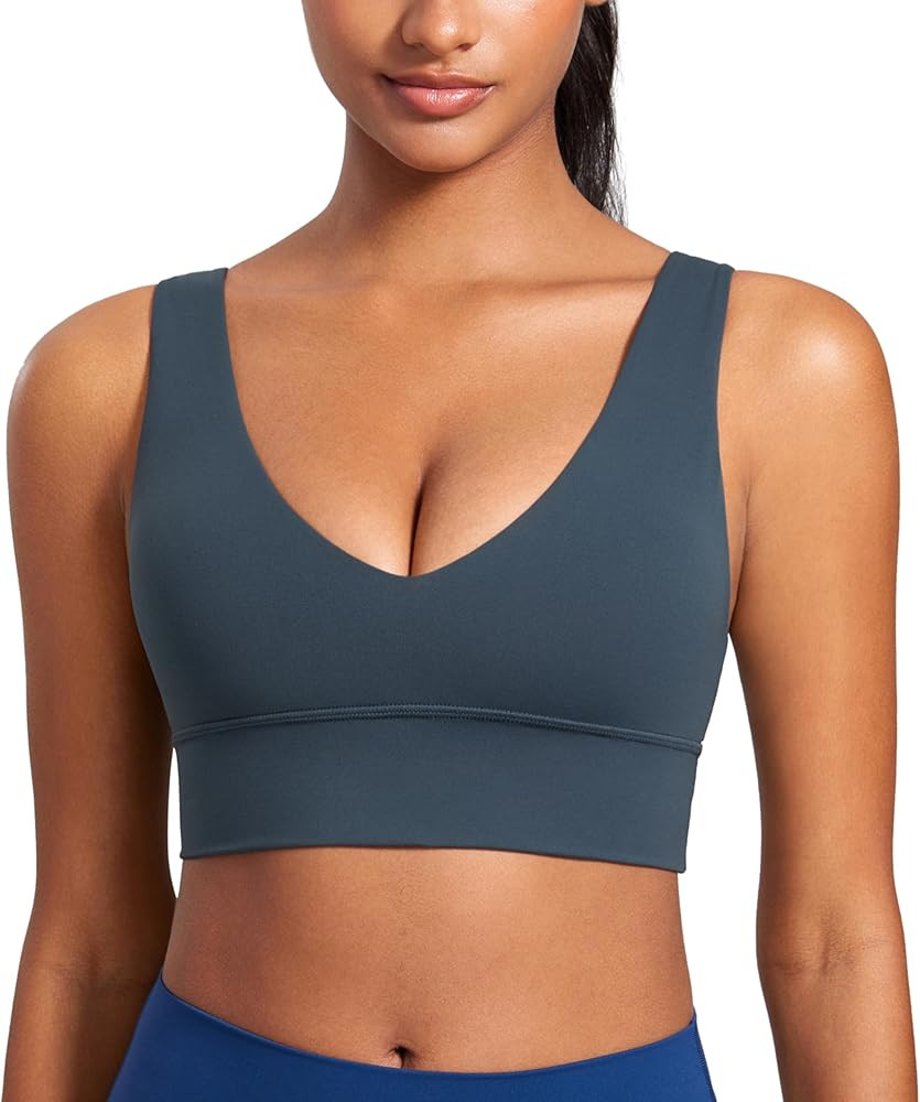 CRZ YOGA Butterluxe Womens V-Neck Longline Sports Bra - Wireless U-Shaped Open Back Yoga Low Impa... | Amazon (US)
