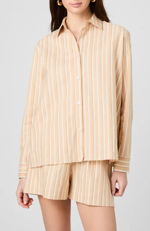 French Connection Linen Blend Stripe Shirt in Sandlot Stripe at Nordstrom, Size Large | Nordstrom