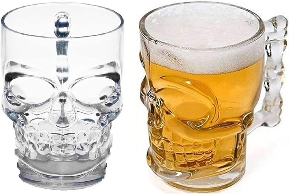 Tovip 2Pcs Clear Heavy Base Glass Skull Face Drinking Mug cup with Glass Handles, 18 Ounce (500ml... | Amazon (US)