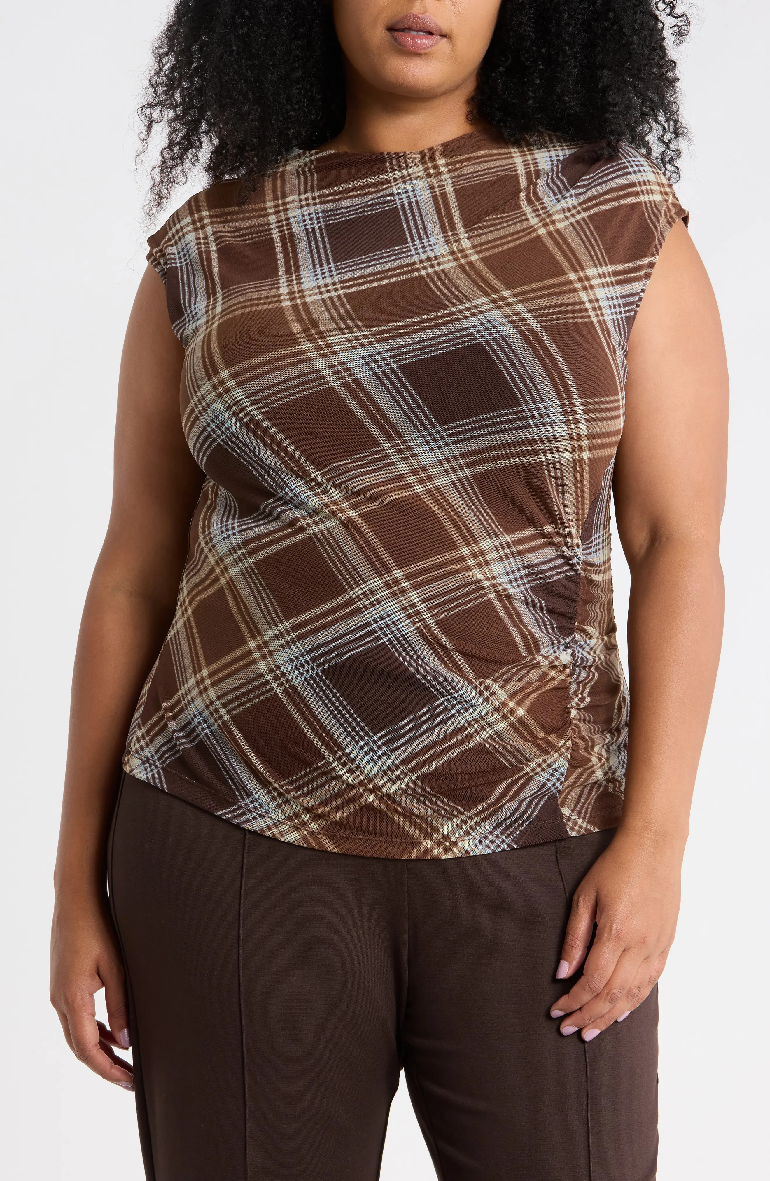 Sanctuary On the Way Sleeveless Top in Lisette Brown Plaid at Nordstrom Rack, Size 3X | Nordstrom Rack