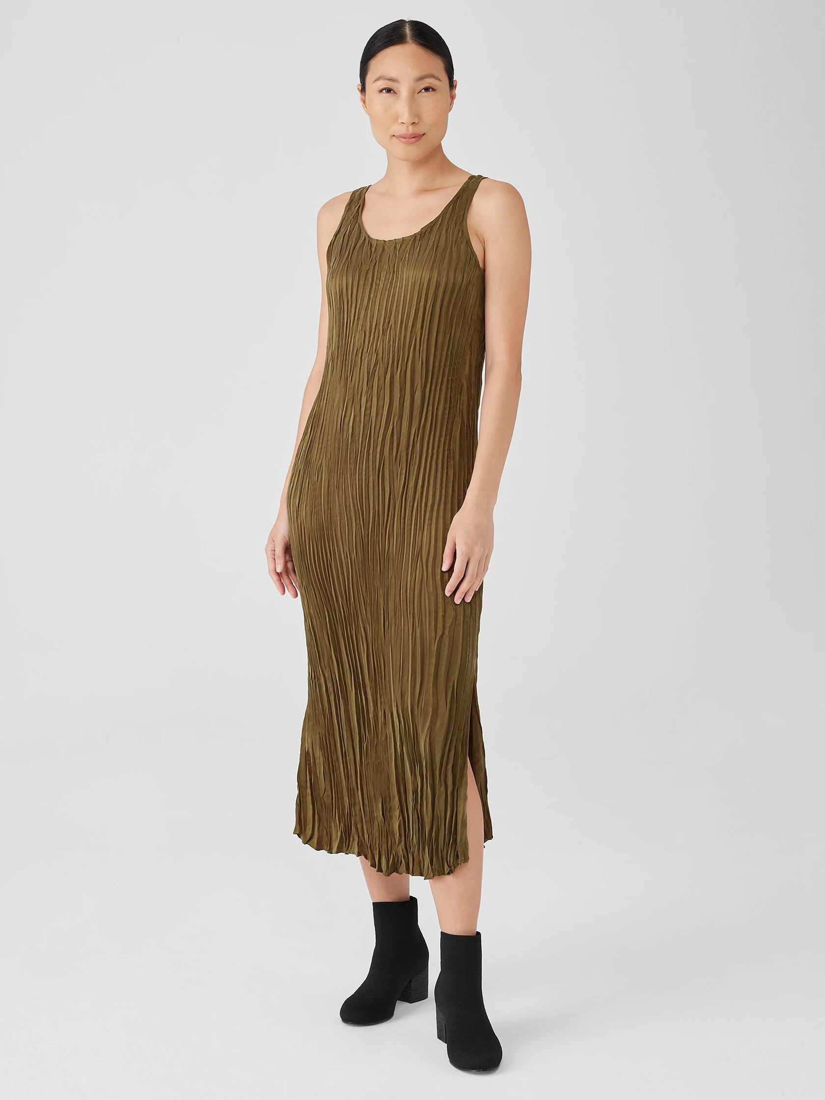 Crushed Cupro Scoop Neck Dress | Eileen Fisher