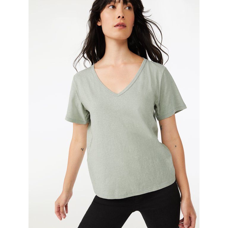 Free Assembly Women’s V-Neck T-Shirt with Short Sleeves | Walmart (US)