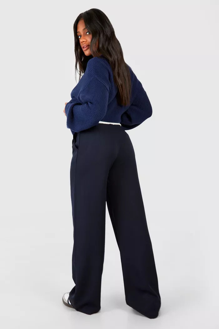 Contrast Waistband Wide Leg Trousers | Boohoo.com (UK & IE)