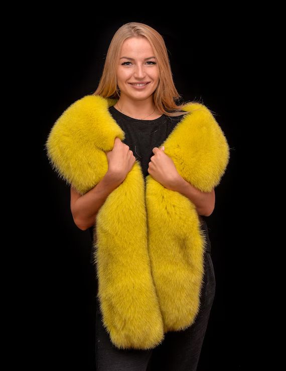 Saga Furs Yellow Lemon Blue Fox Fur Shoulder Wrap Scarf Boa | Etsy | Etsy (US)