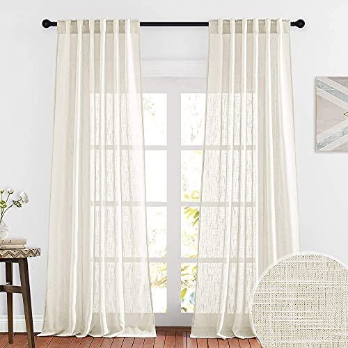 RYB HOME Extra Long Sheer Curtains - Linen Textured Privacy Semi Shears for Sliding Glass Door Ho... | Amazon (US)