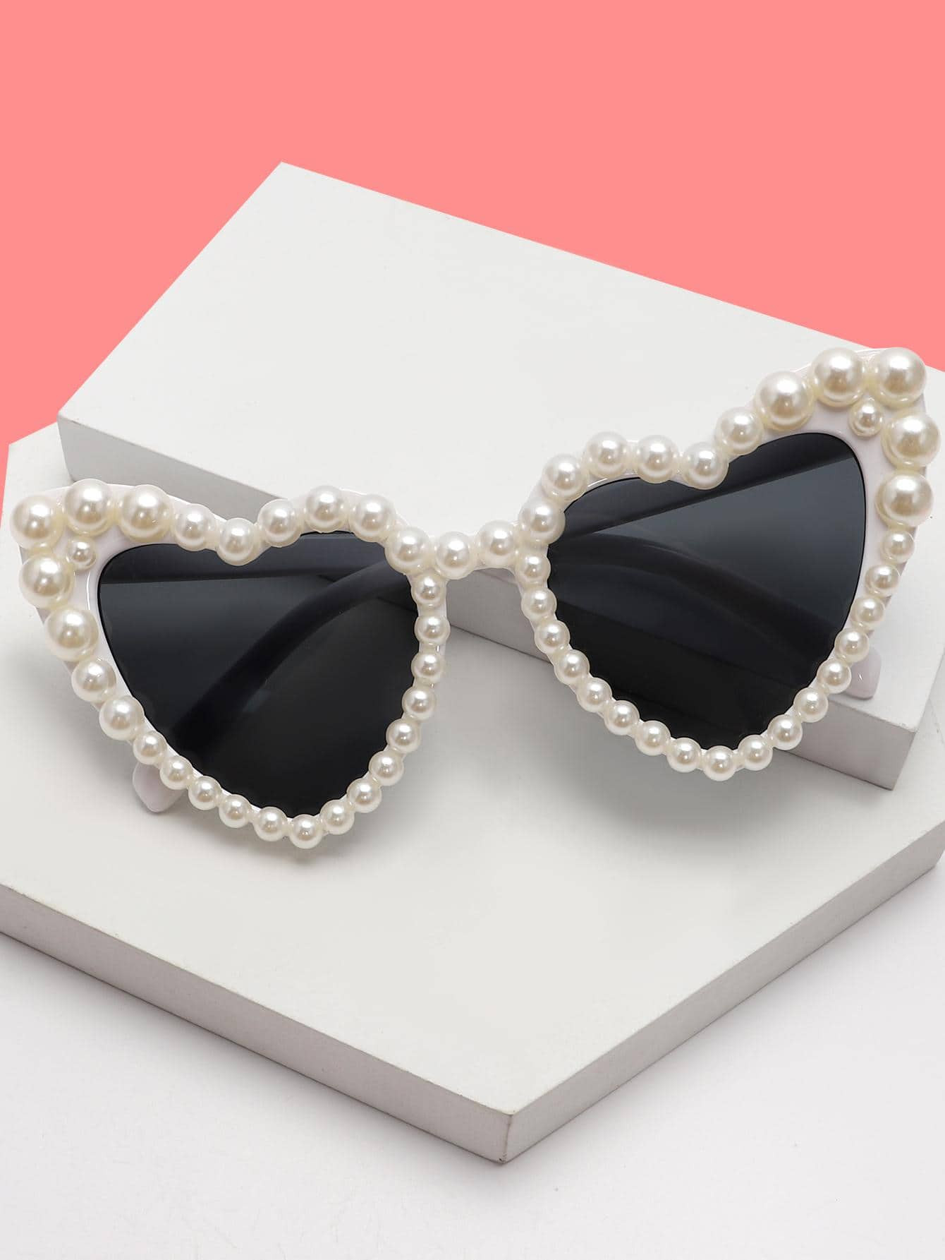 1pair Women Faux Pearl Decor Heart Frame Funky Sunglasses, For Outdoor | SHEIN