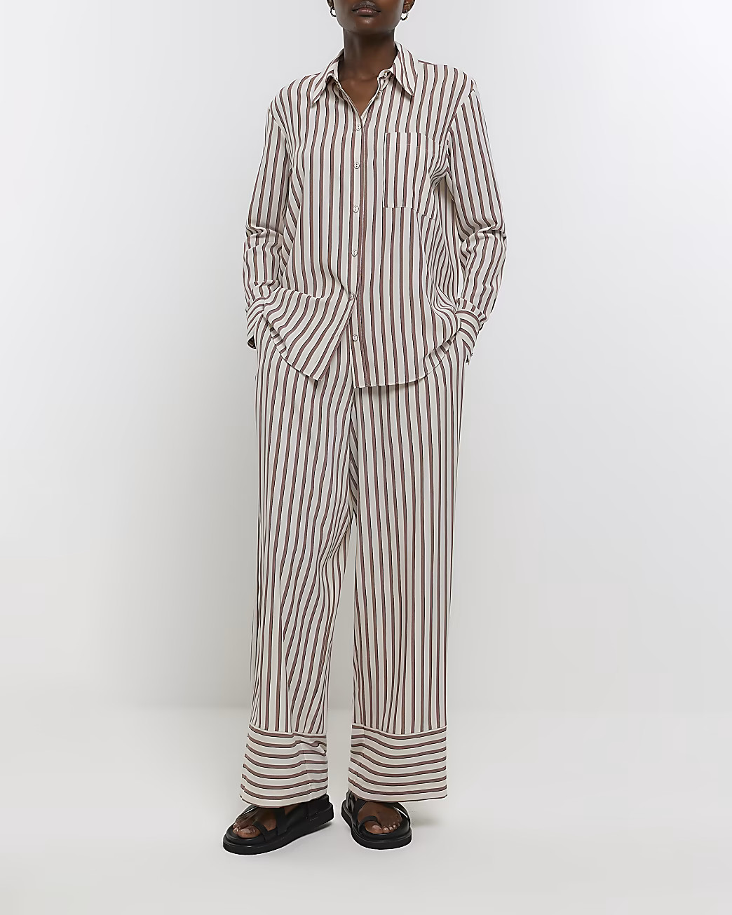 Brown stripe wide leg trousers | River Island (UK & IE)