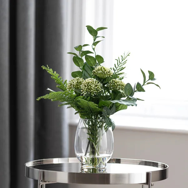 Artificial Allium and Foliage Bouquet in Glass Vase | Dunelm (migrated)