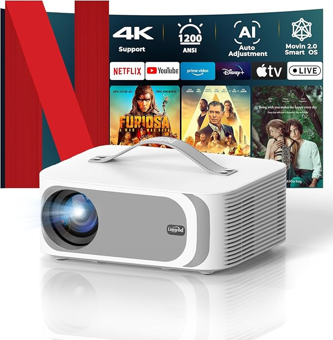[AI Movin 2.0 System/1200 ANSI/Auto Focus] Projector-4K with WiFi 6 and Bluetooth, 30W DoIby Audi... | Amazon (US)